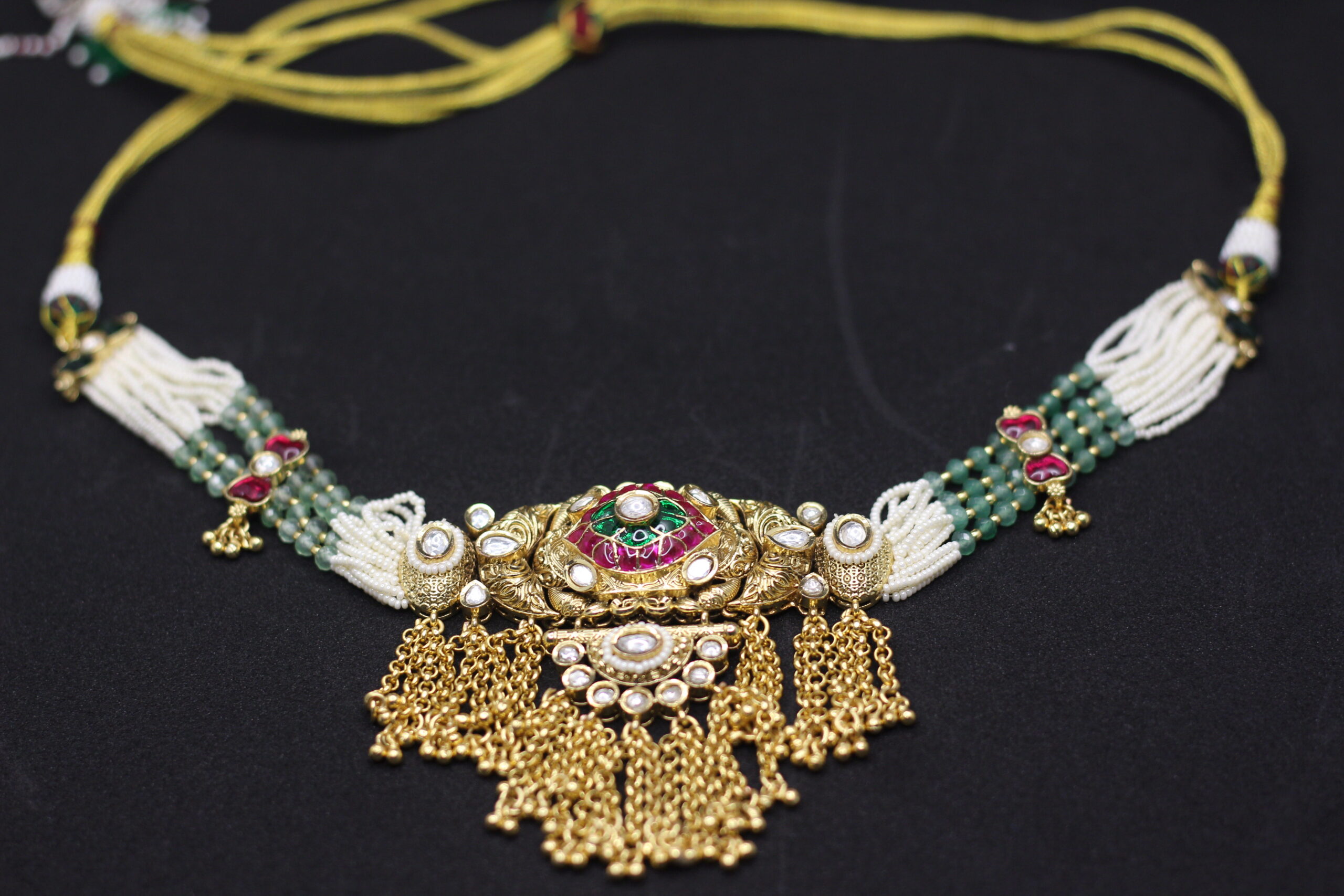 Traditional Gold-Plated Beaded Choker Necklace