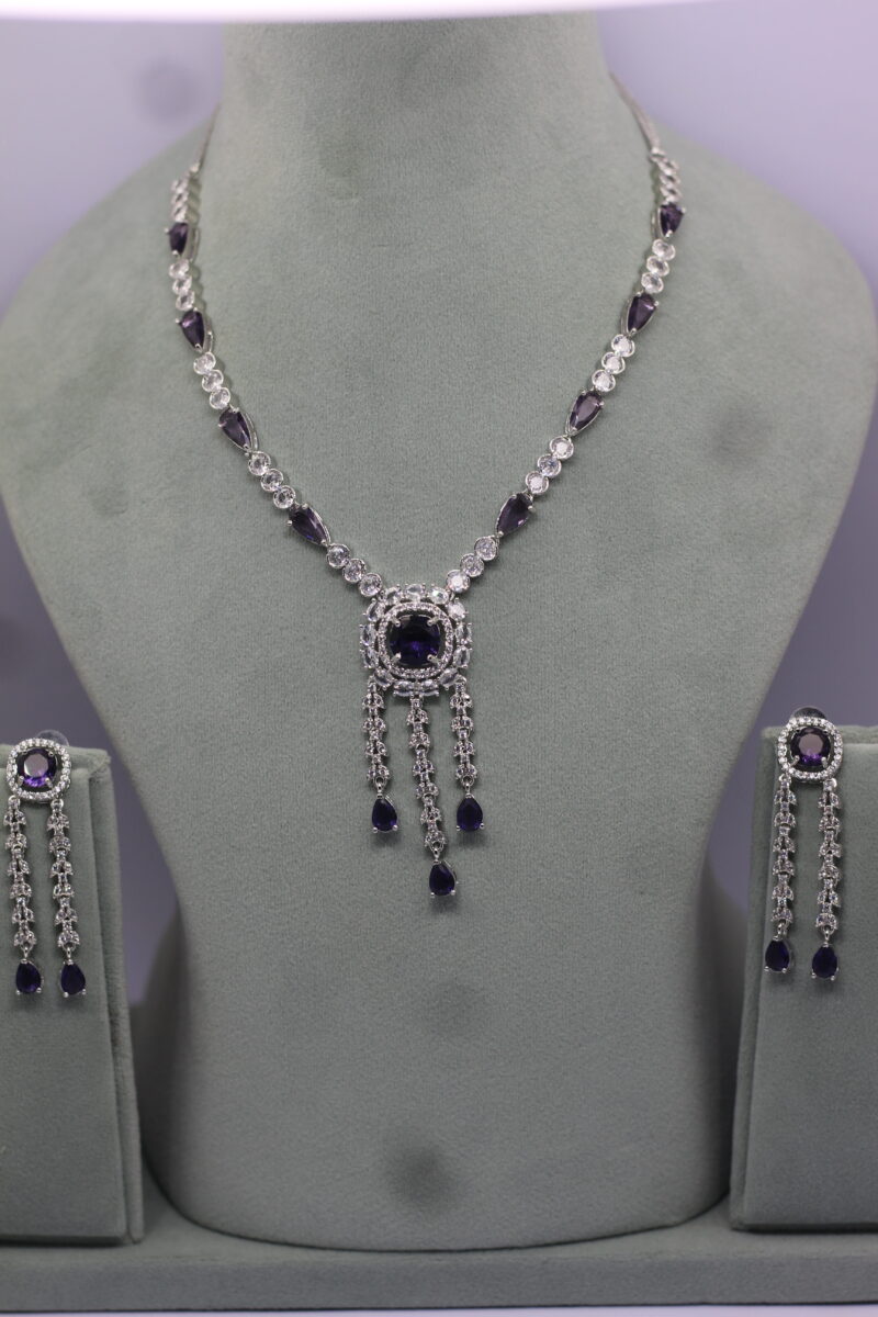 Elegant Silver-Plated Necklace Set with Purple Gemstones - Image 5