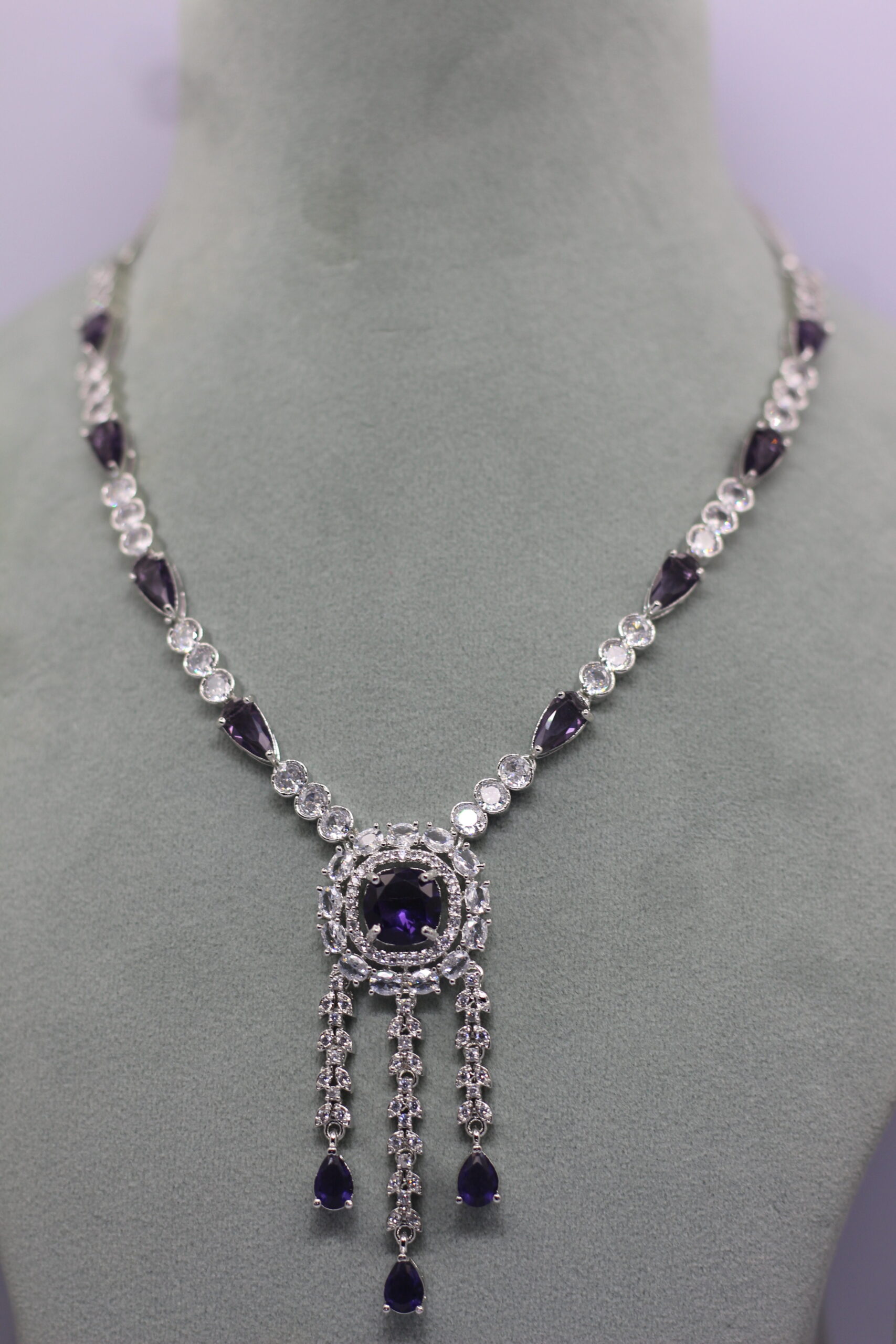 Elegant Silver-Plated Necklace Set with Purple Gemstones - Image 2