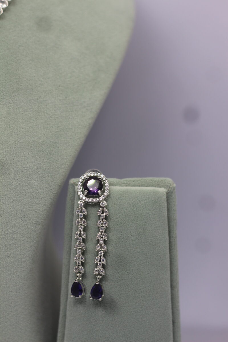 Elegant Silver-Plated Necklace Set with Purple Gemstones - Image 4