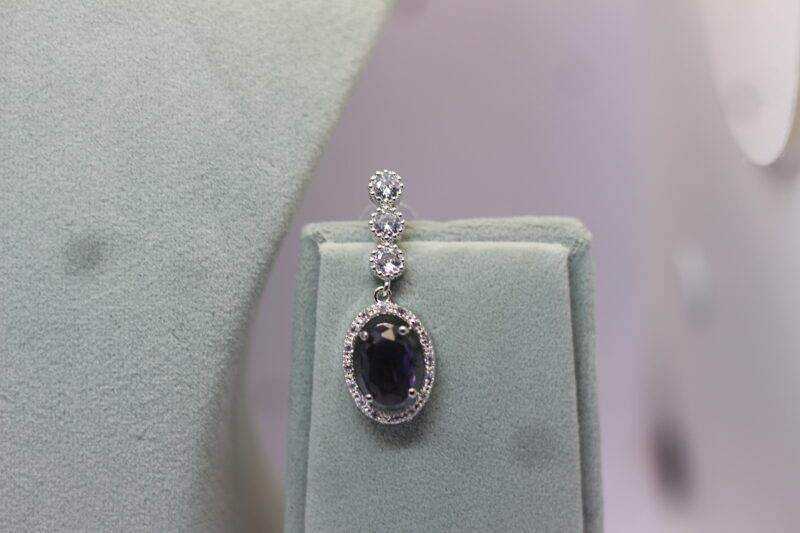 Platinum-Plated Necklace Set with Deep Blue Sapphire & CZ Accents - Image 3