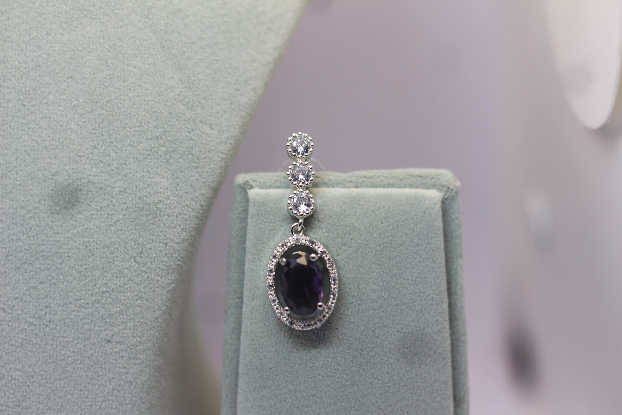 Platinum-Plated Necklace Set with Deep Blue Sapphire & CZ Accents - Image 3