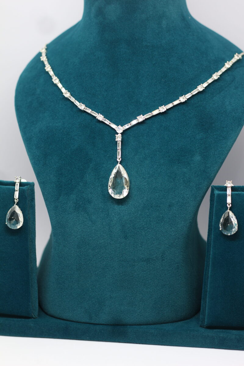 Platinum-Plated Teardrop Crystal Necklace & Earring Set - Image 5