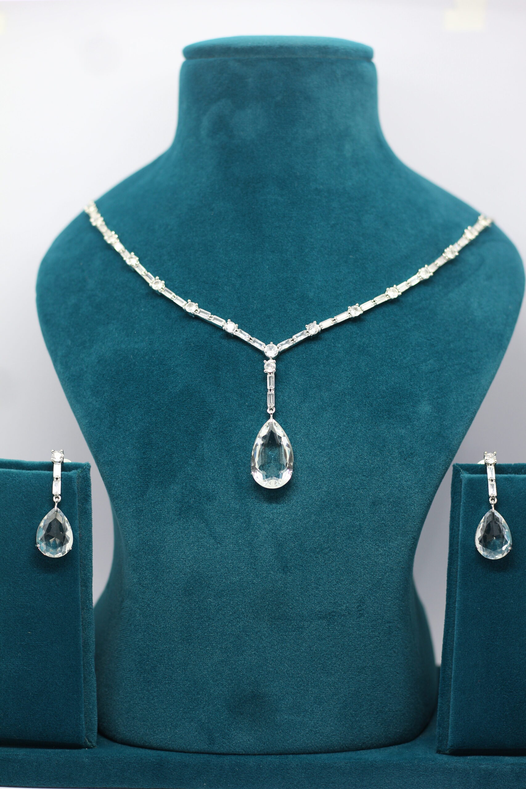 Platinum-Plated Teardrop Crystal Necklace & Earring Set
