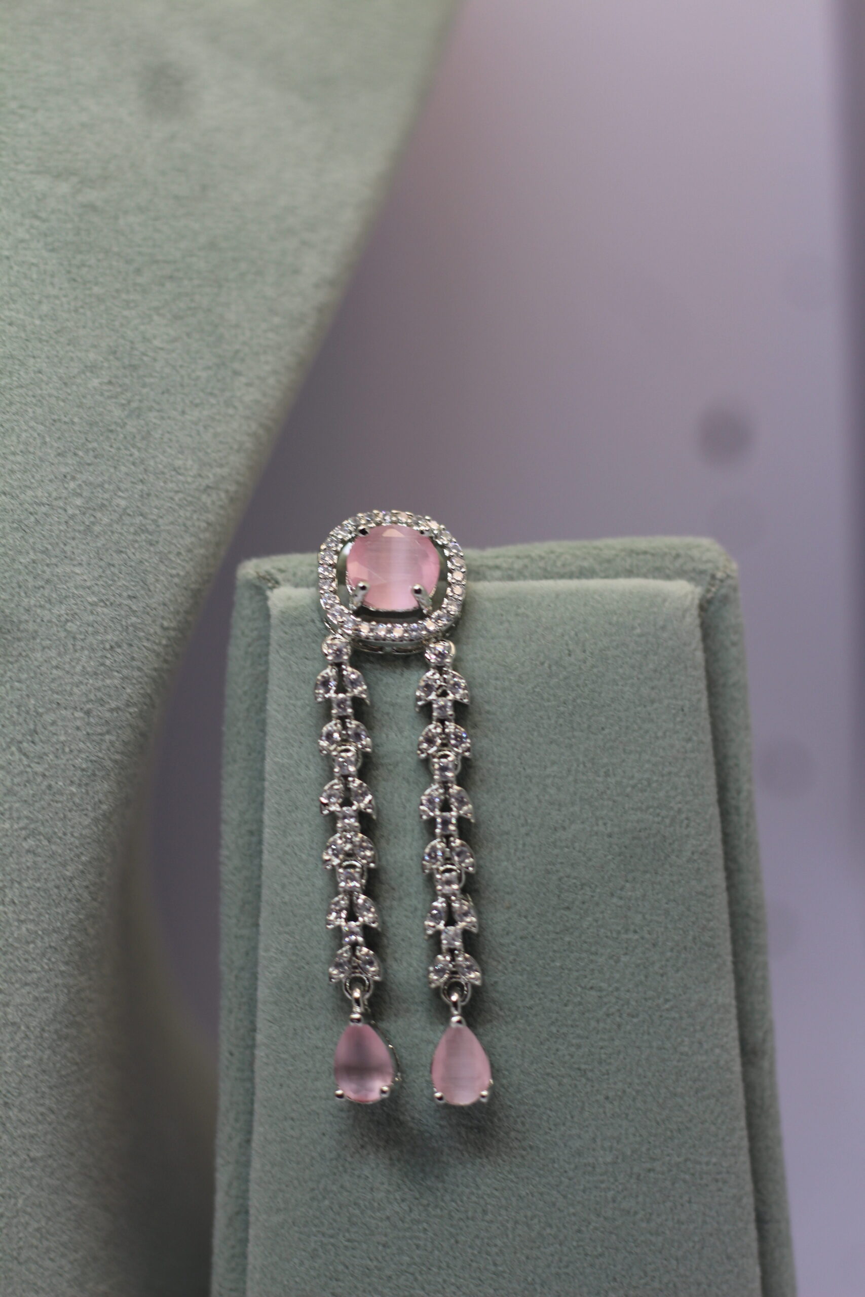 Platinum-Plated Pink Crystal & CZ Chandelier Necklace & Earring Set - Image 4