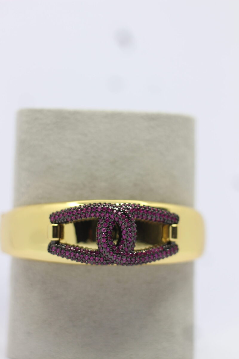 Gold-Plated Bracelet with Purple Stone Studded Designer Clasp