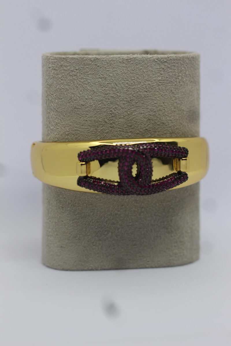 Gold-Plated Bracelet with Purple Stone Studded Designer Clasp - Image 3