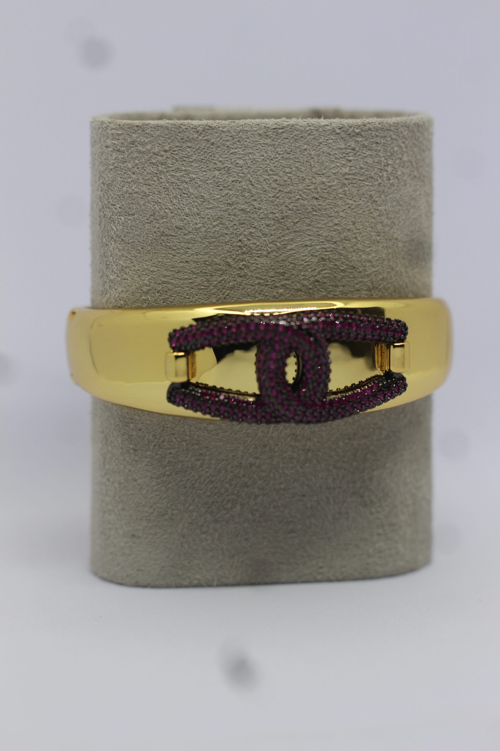 Gold-Plated Bracelet with Purple Stone Studded Designer Clasp - Image 3