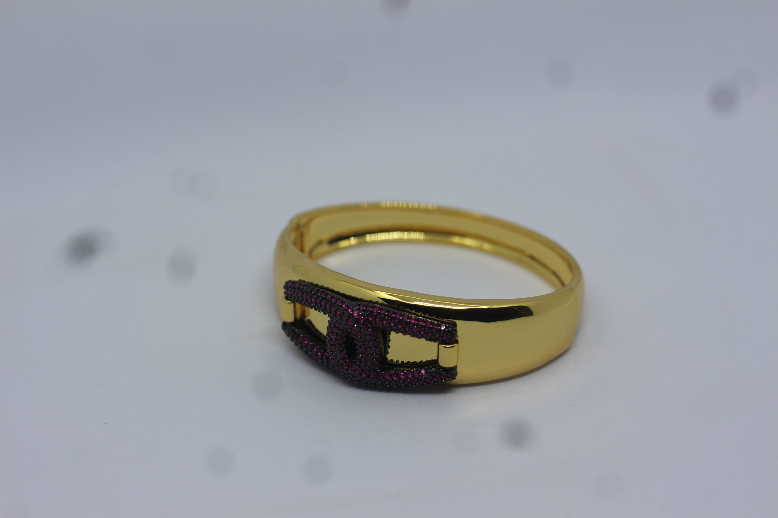Gold-Plated Bracelet with Purple Stone Studded Designer Clasp - Image 2