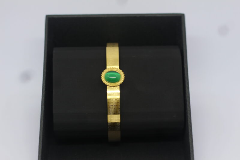Gold-Plated Bracelet with Green Stone Centerpiece