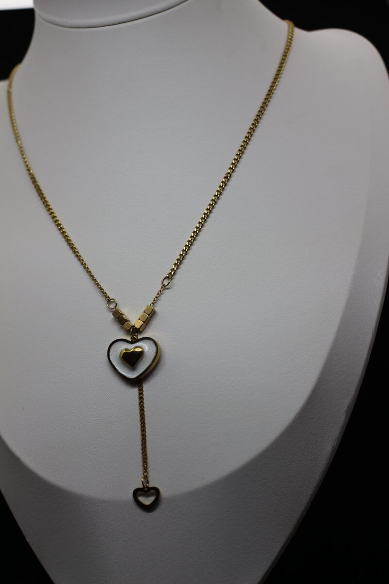Double Heart Drop Gold Necklace - Image 3
