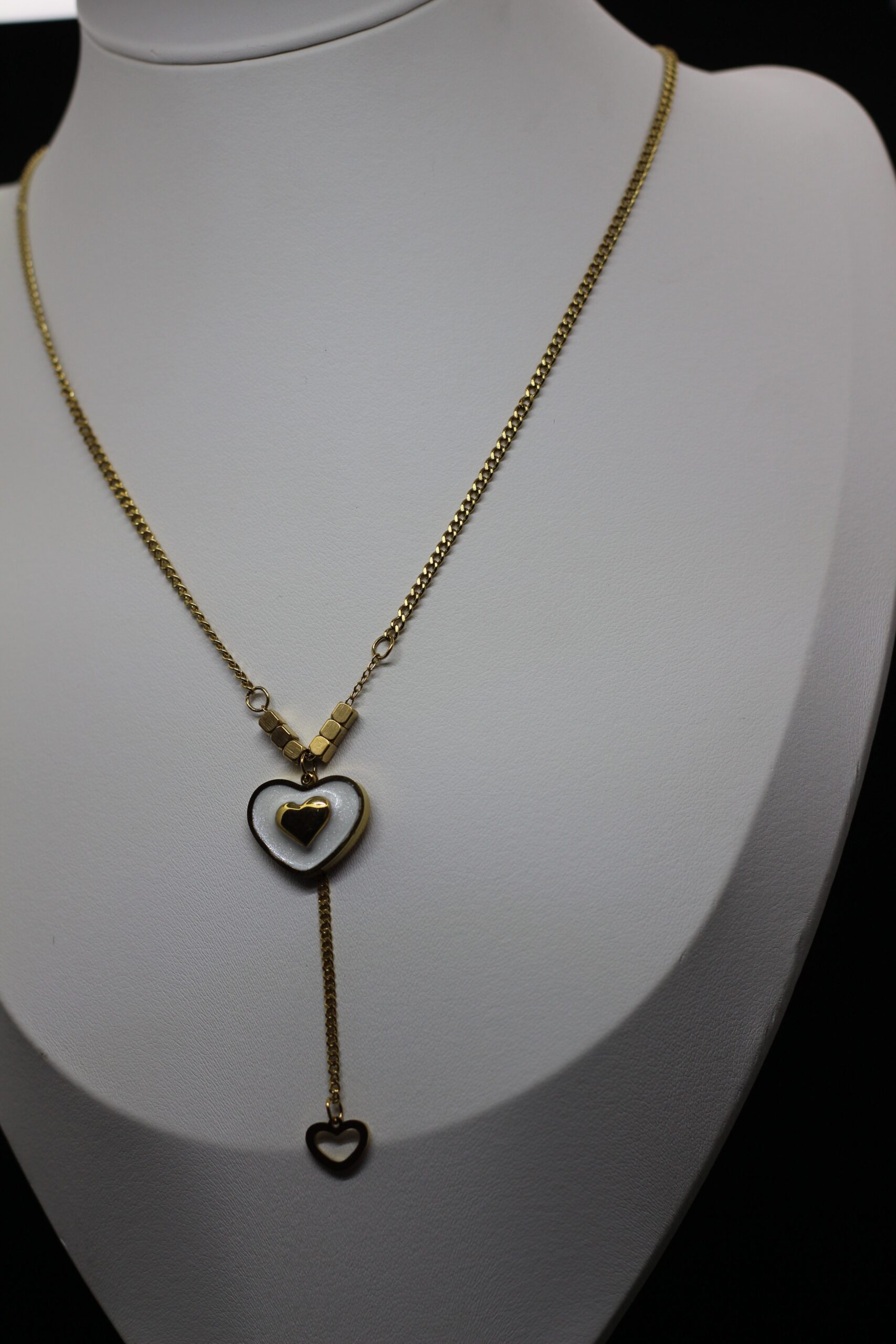 Double Heart Drop Gold Necklace - Image 3