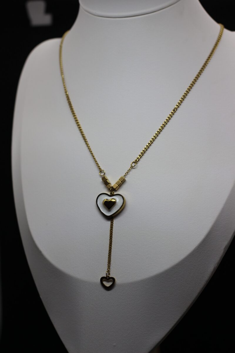Double Heart Drop Gold Necklace