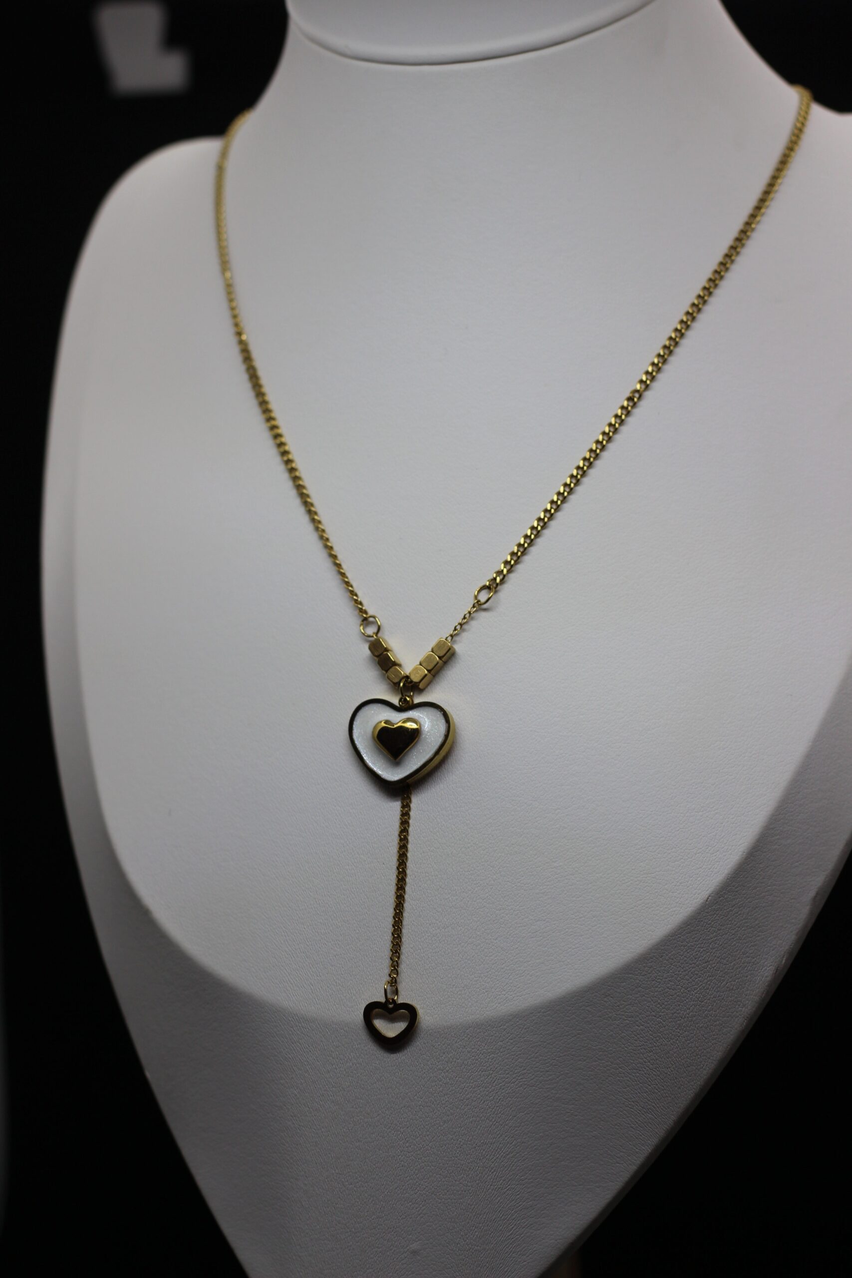 Double Heart Drop Gold Necklace