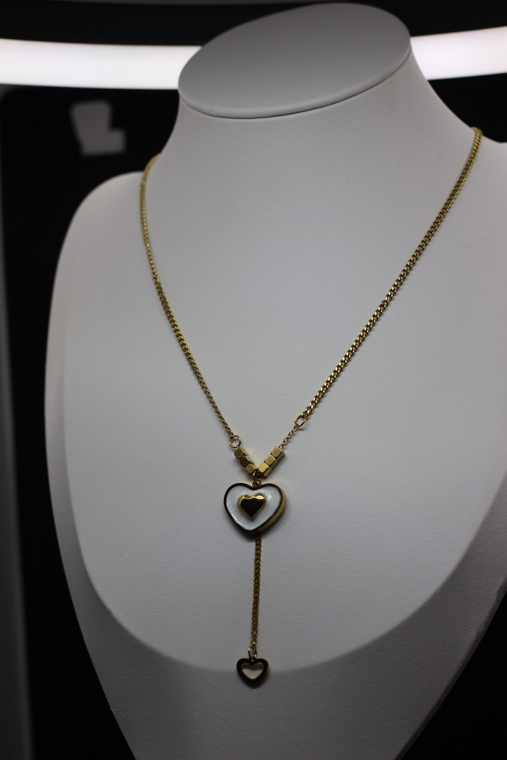 Double Heart Drop Gold Necklace - Image 2