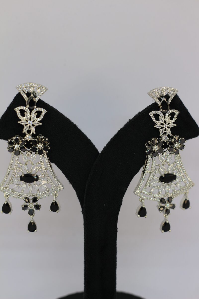 Black Crystal Filigree Chandelier Earrings - Image 2