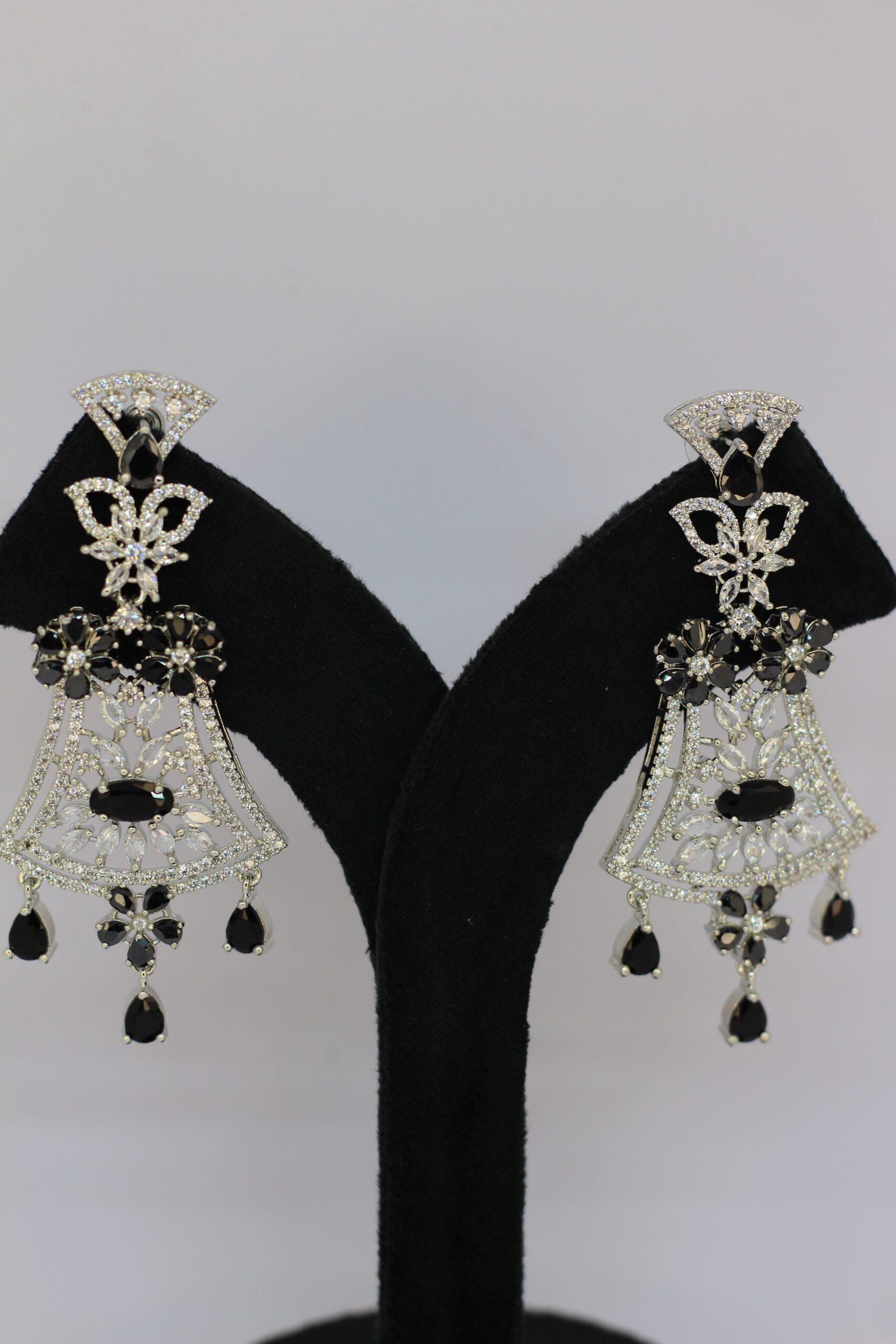 Black Crystal Filigree Chandelier Earrings - Image 2