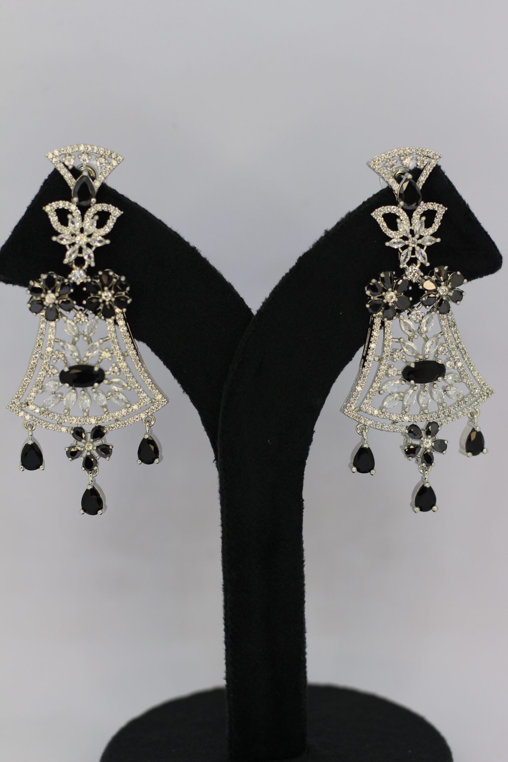 Black Crystal Filigree Chandelier Earrings