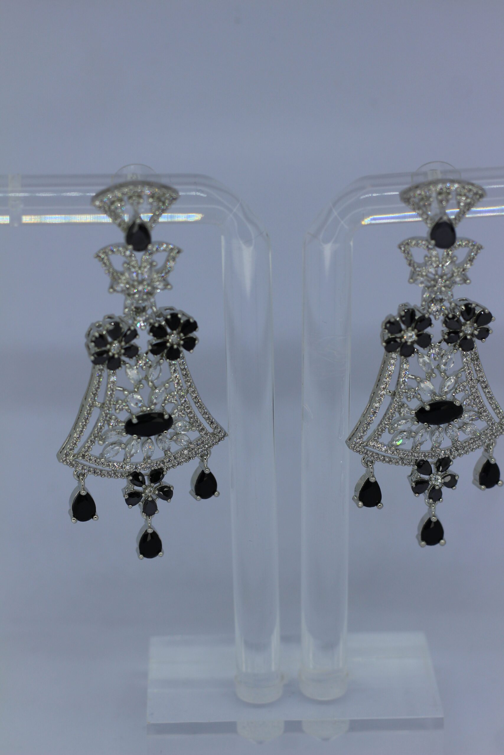 Black Crystal Filigree Chandelier Earrings - Image 4