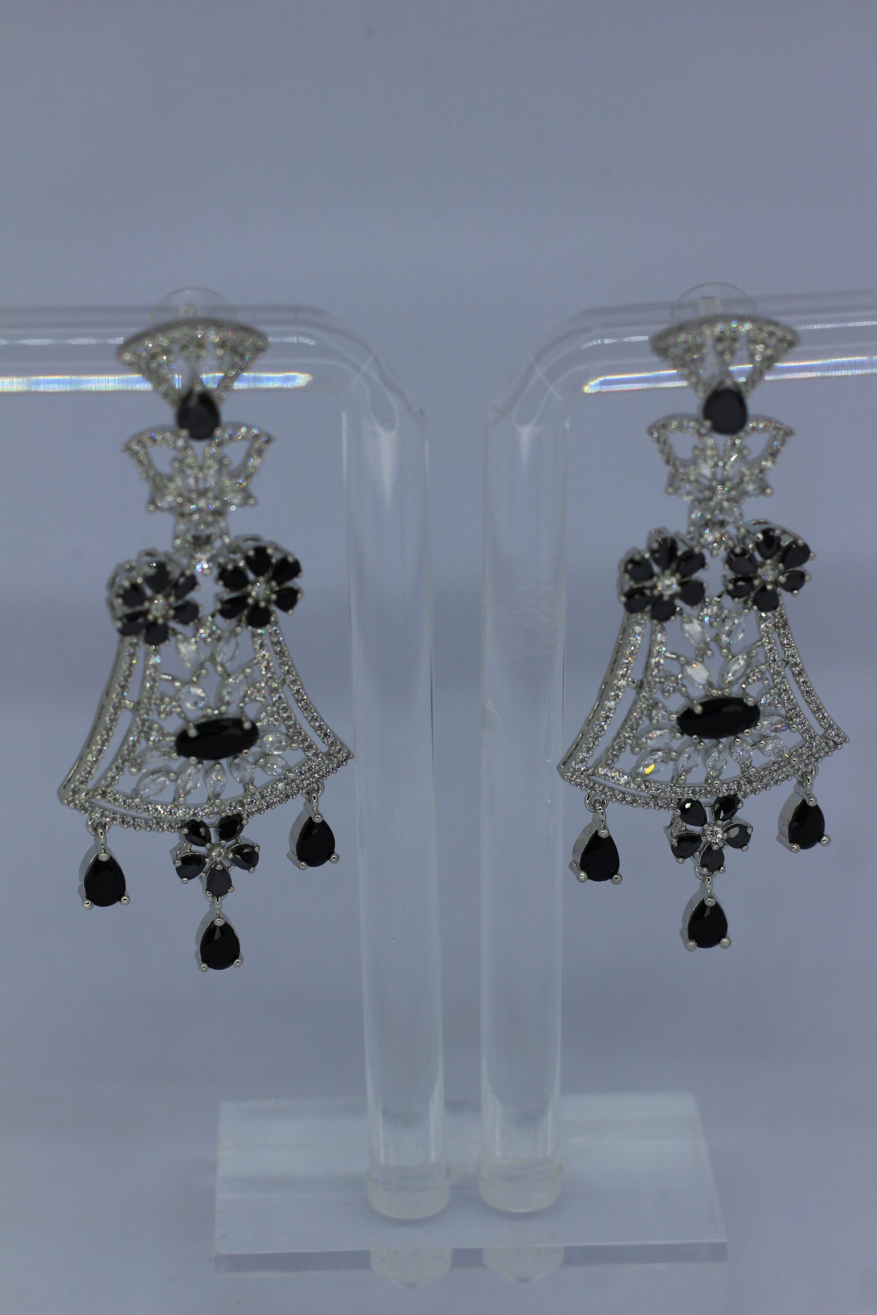 Black Crystal Filigree Chandelier Earrings - Image 3