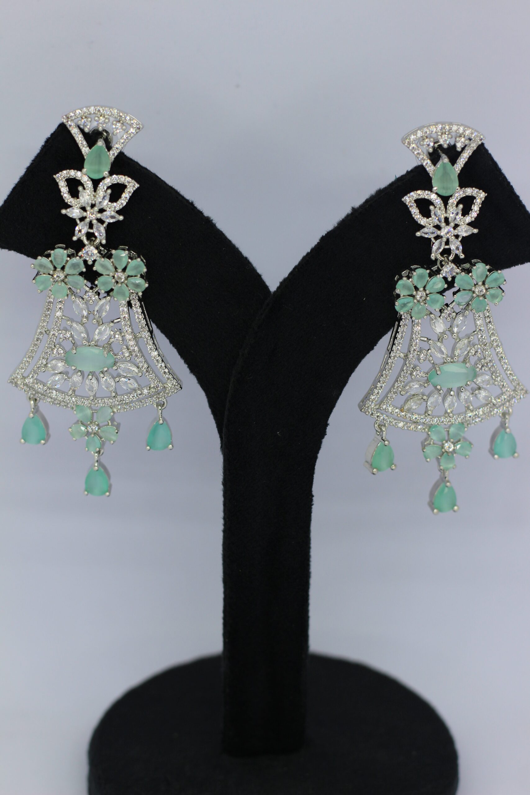 Mint Green Floral Filigree Chandelier Earrings