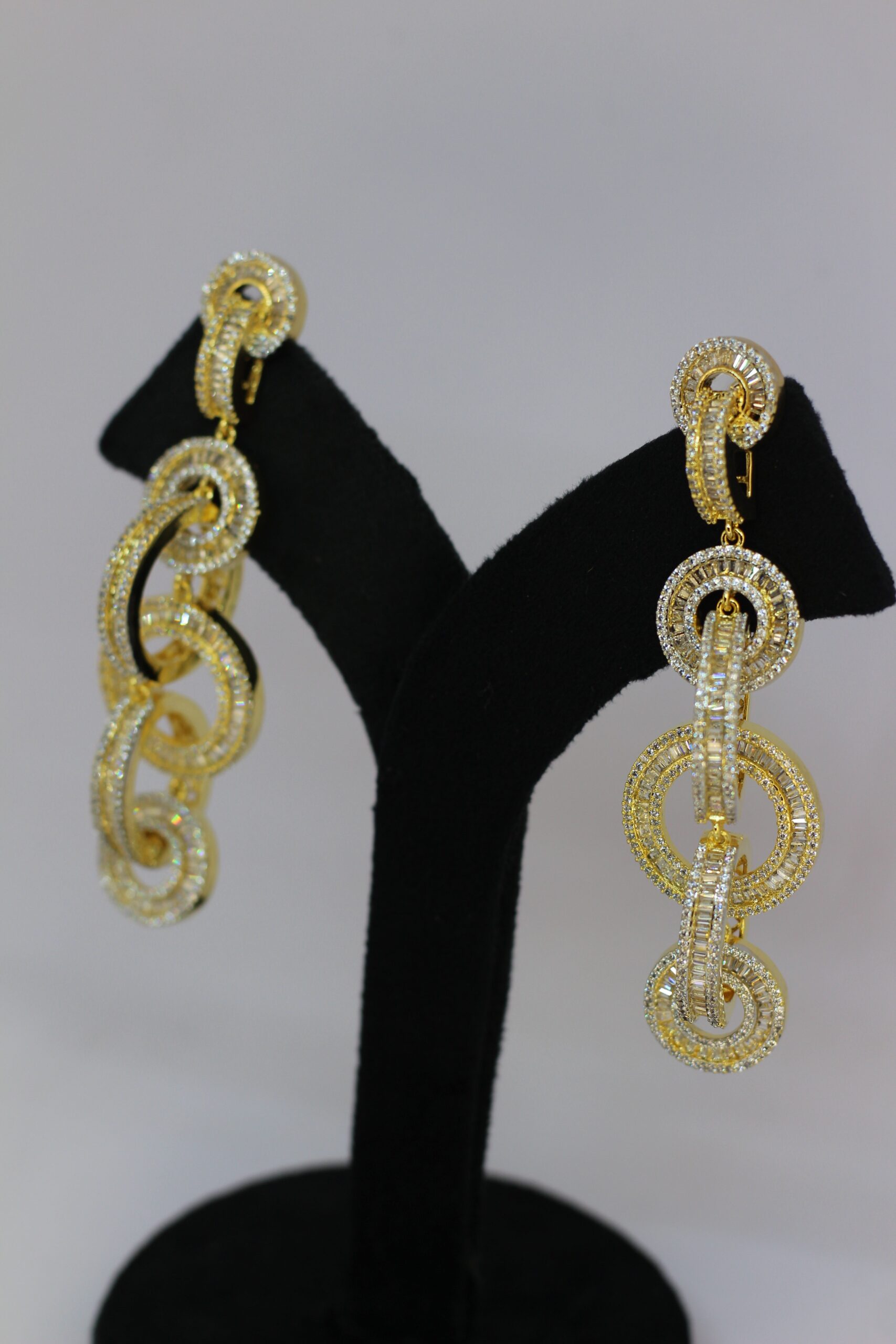 Golden Crystal Interlinked Loop Dangler Earrings