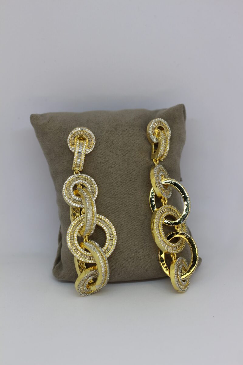 Golden Crystal Interlinked Loop Dangler Earrings - Image 2