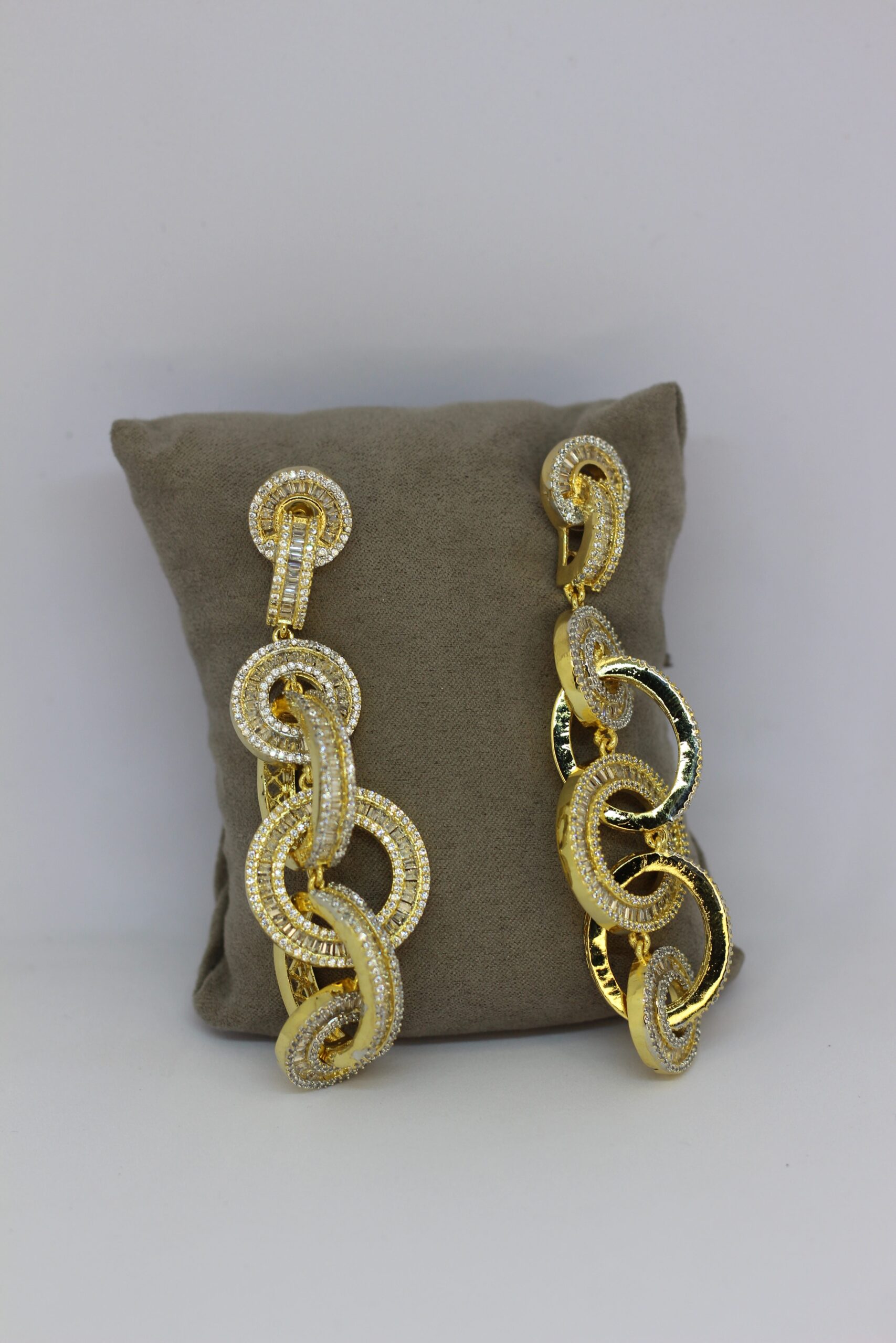 Golden Crystal Interlinked Loop Dangler Earrings - Image 2