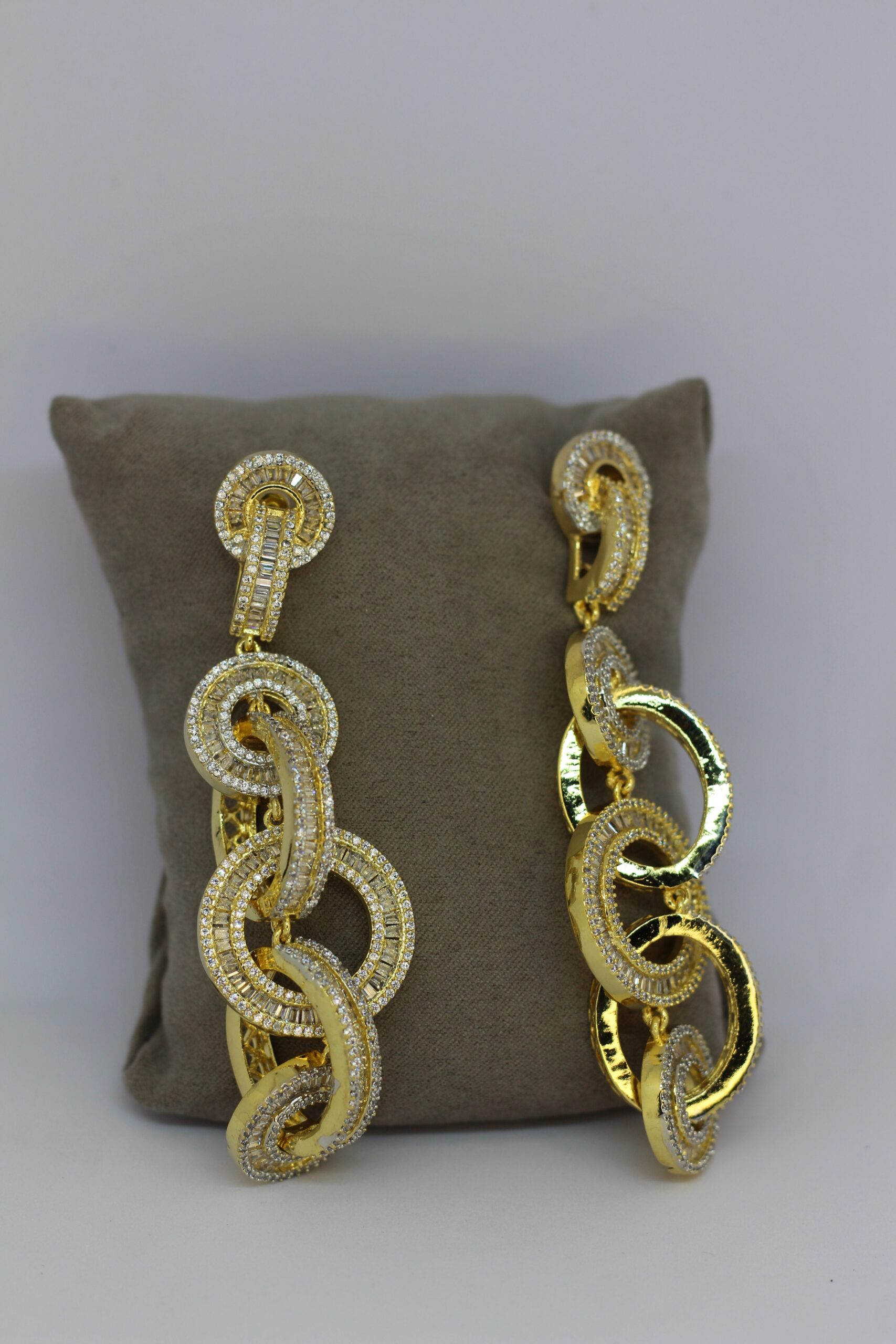 Golden Crystal Interlinked Loop Dangler Earrings - Image 3