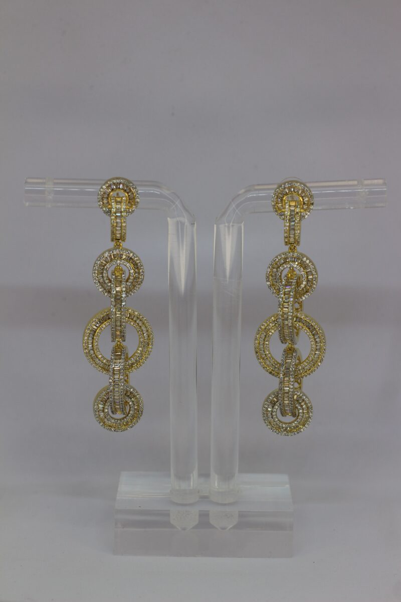 Golden Crystal Interlinked Loop Dangler Earrings - Image 4