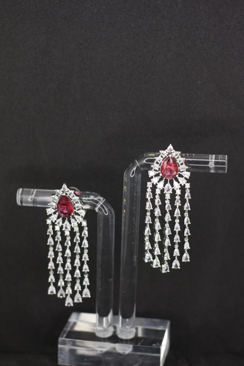 Ruby Red Teardrop Cascading Crystal Dangler Earrings