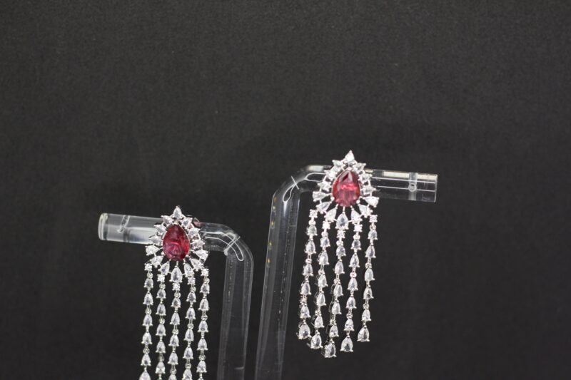 Ruby Red Teardrop Cascading Crystal Dangler Earrings - Image 4