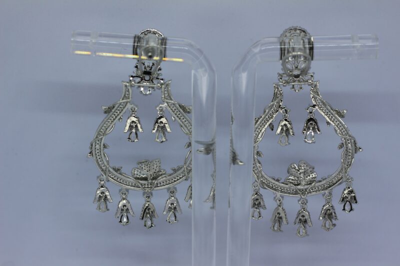 Antique Silver-Plated Openwork Chandbali Earrings with Hanging Charms - Image 3