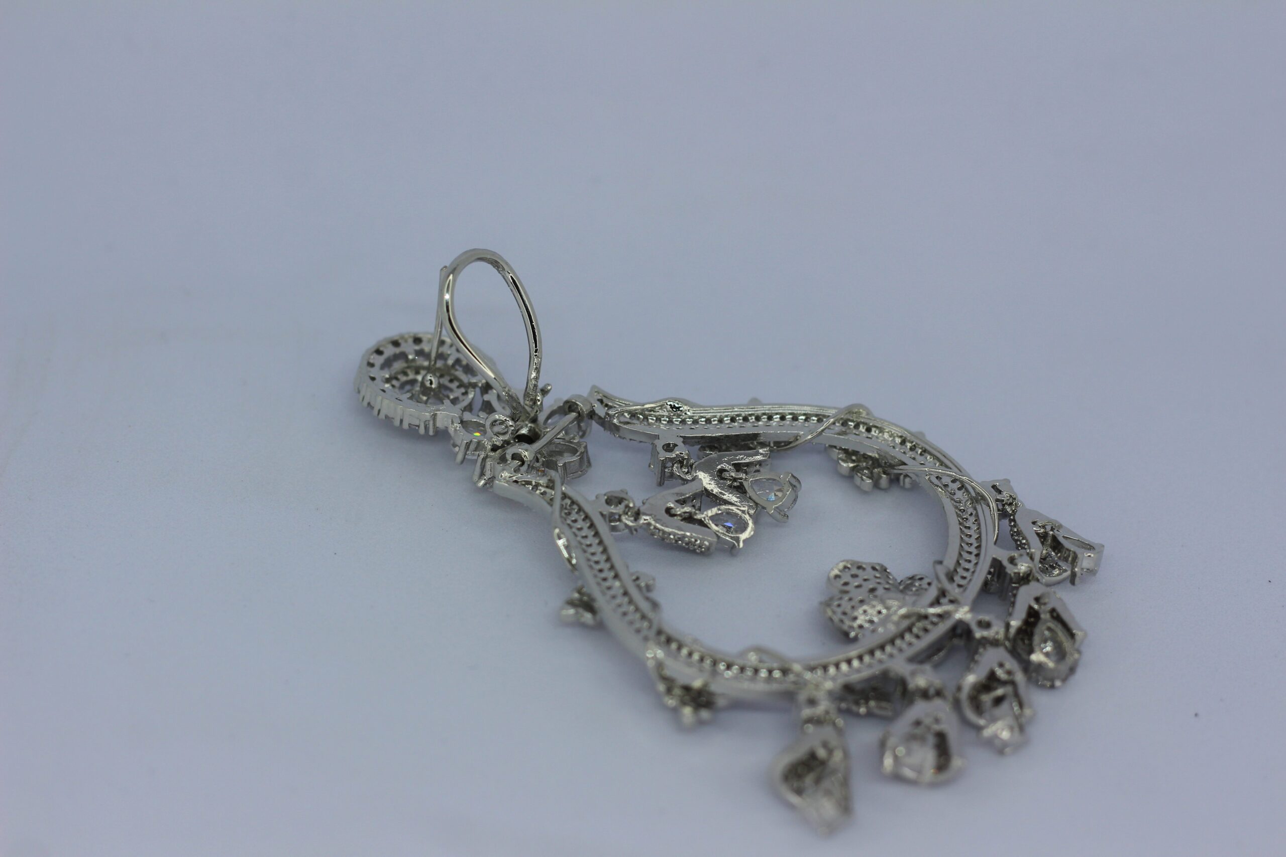 Antique Silver-Plated Openwork Chandbali Earrings with Hanging Charms - Image 4