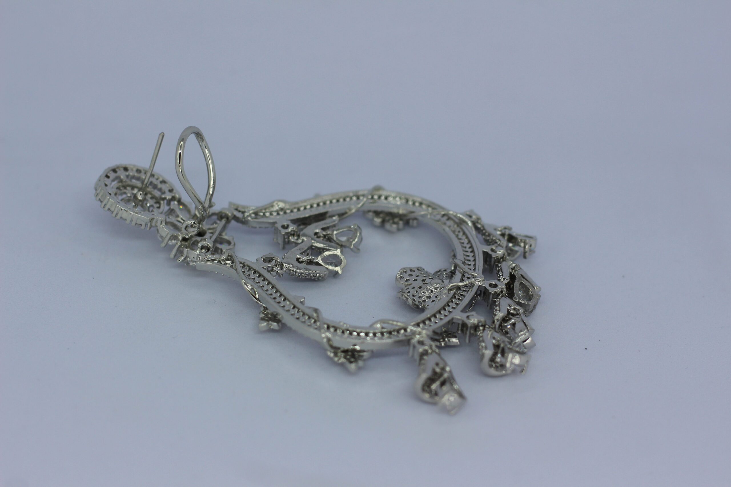 Antique Silver-Plated Openwork Chandbali Earrings with Hanging Charms - Image 2