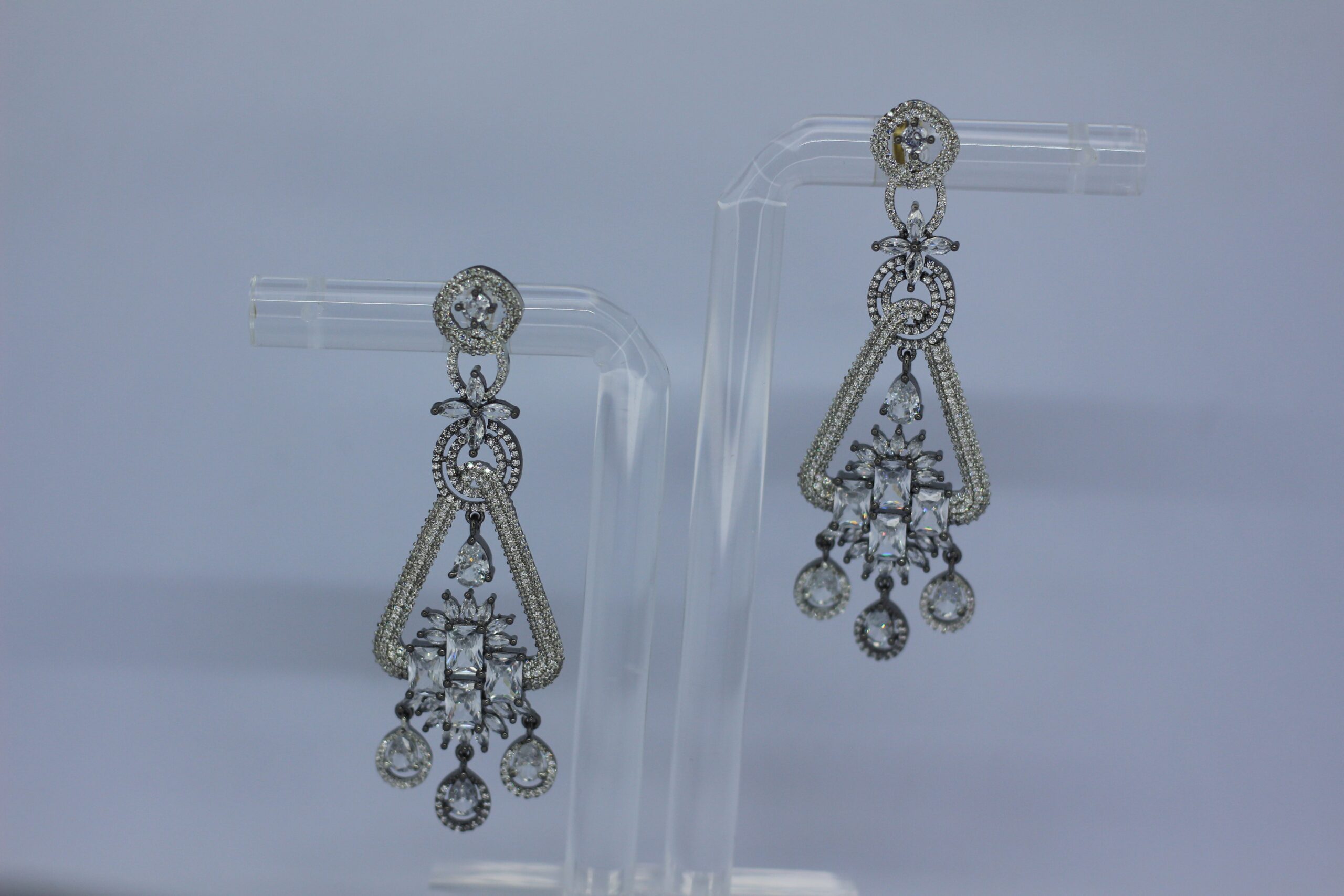 Luxury Silver-Plated Statement Earrings with Sparkling White Stones - Image 3