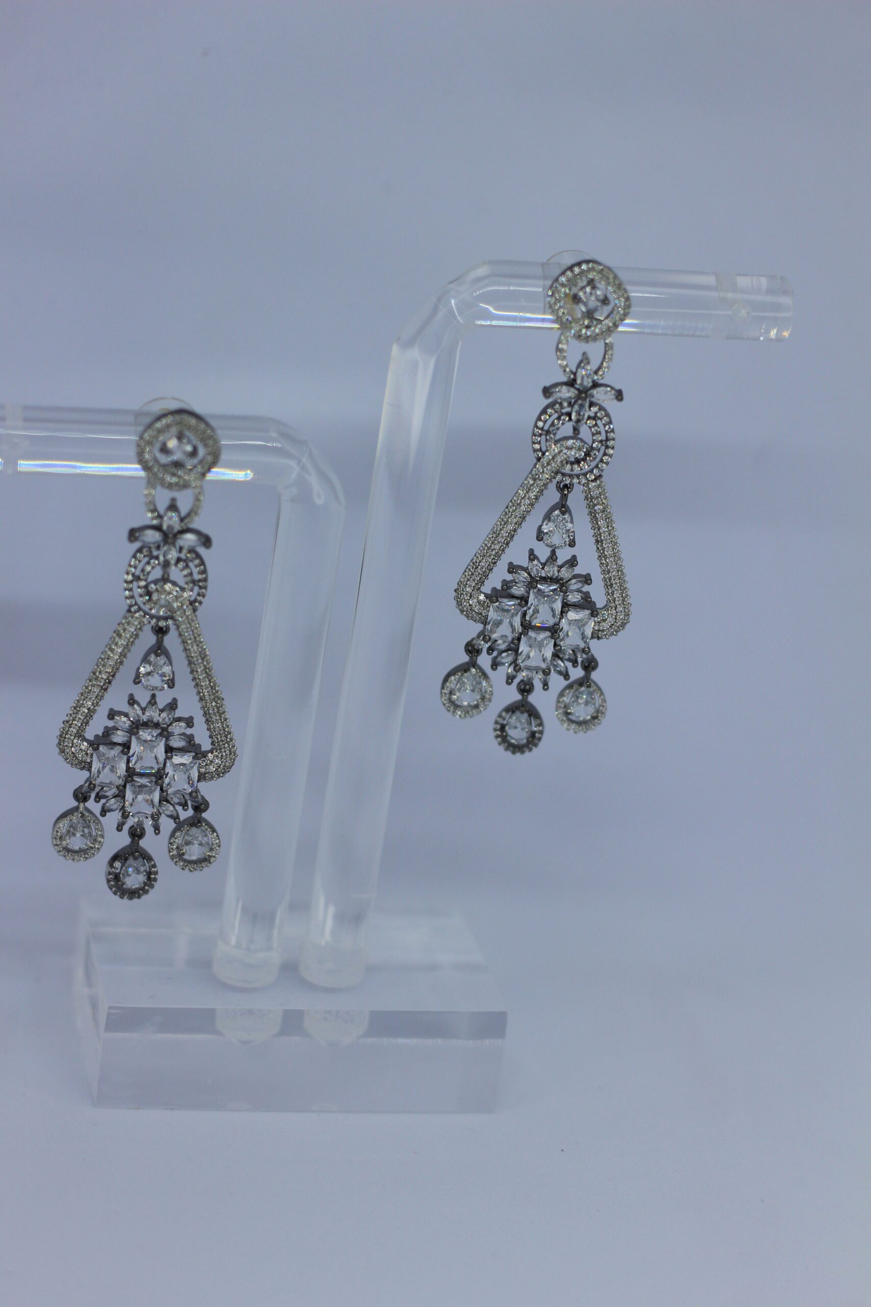 Luxury Silver-Plated Statement Earrings with Sparkling White Stones - Image 4