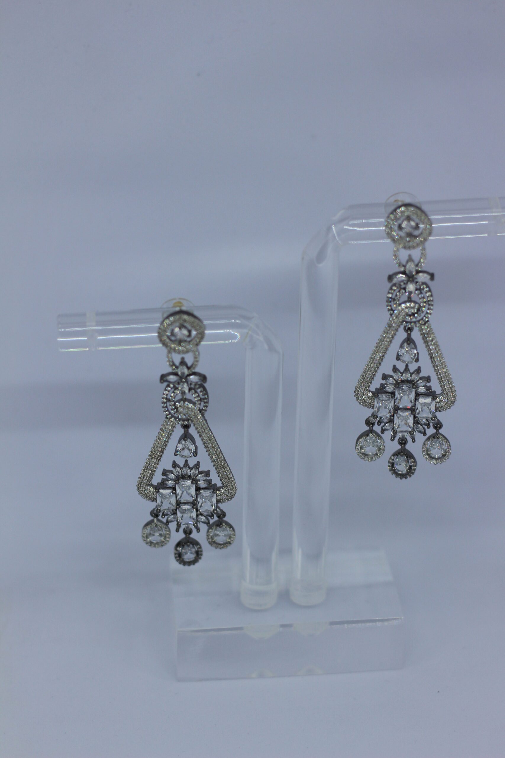 Luxury Silver-Plated Statement Earrings with Sparkling White Stones - Image 2