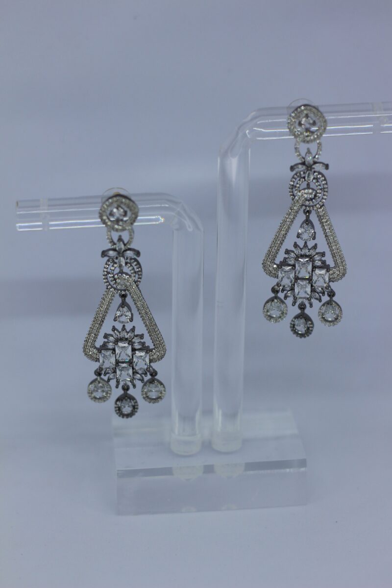 Luxury Silver-Plated Statement Earrings with Sparkling White Stones