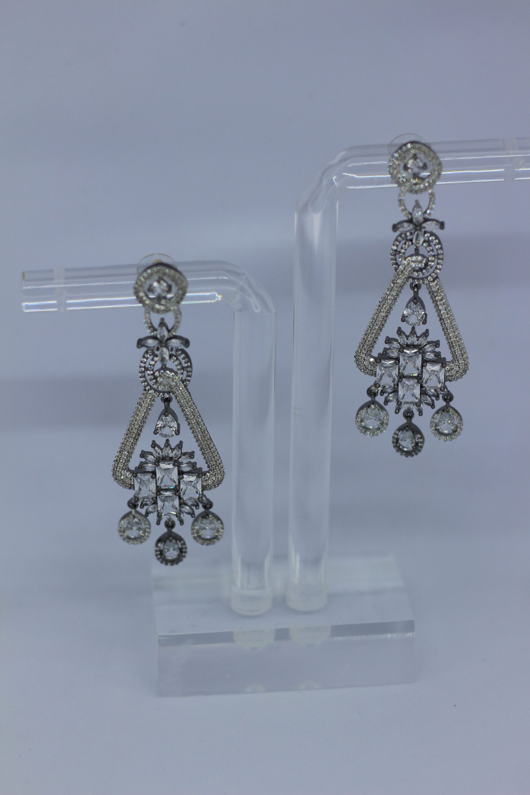 Luxury Silver-Plated Statement Earrings with Sparkling White Stones