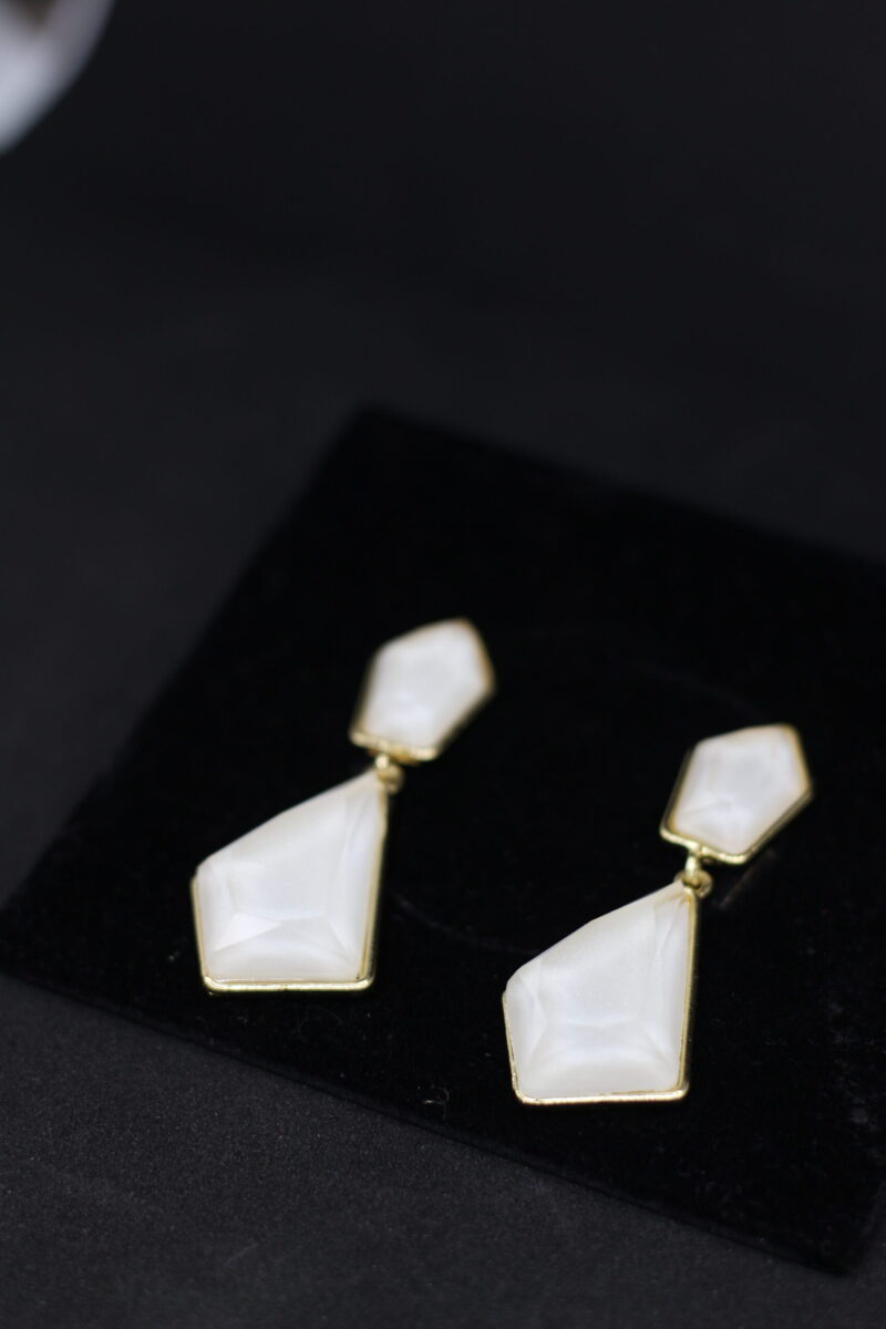 Minimal Geometric White Stone Drop Earrings with Gold Finish - Image 2