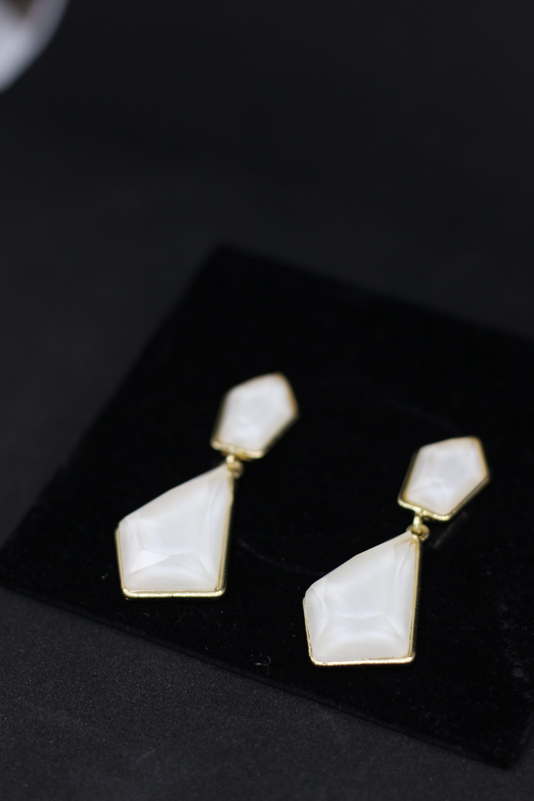 Minimal Geometric White Stone Drop Earrings with Gold Finish - Image 4