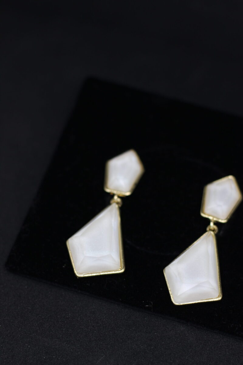 Minimal Geometric White Stone Drop Earrings with Gold Finish - Image 3