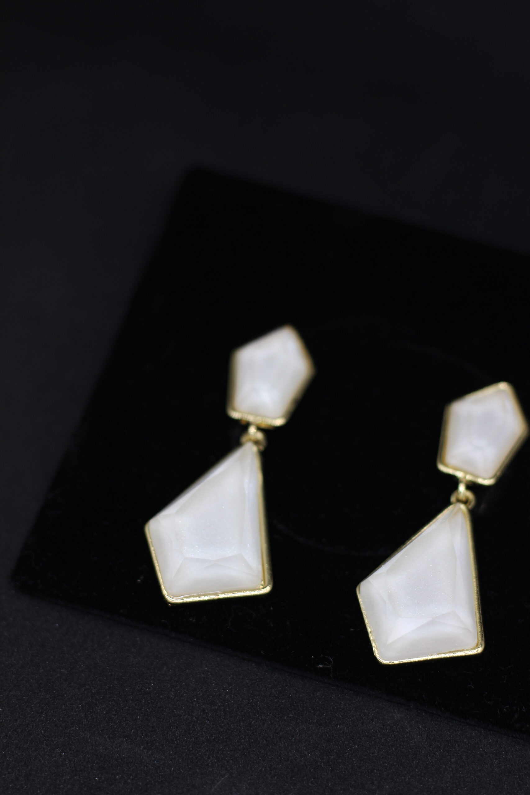 Minimal Geometric White Stone Drop Earrings with Gold Finish - Image 3