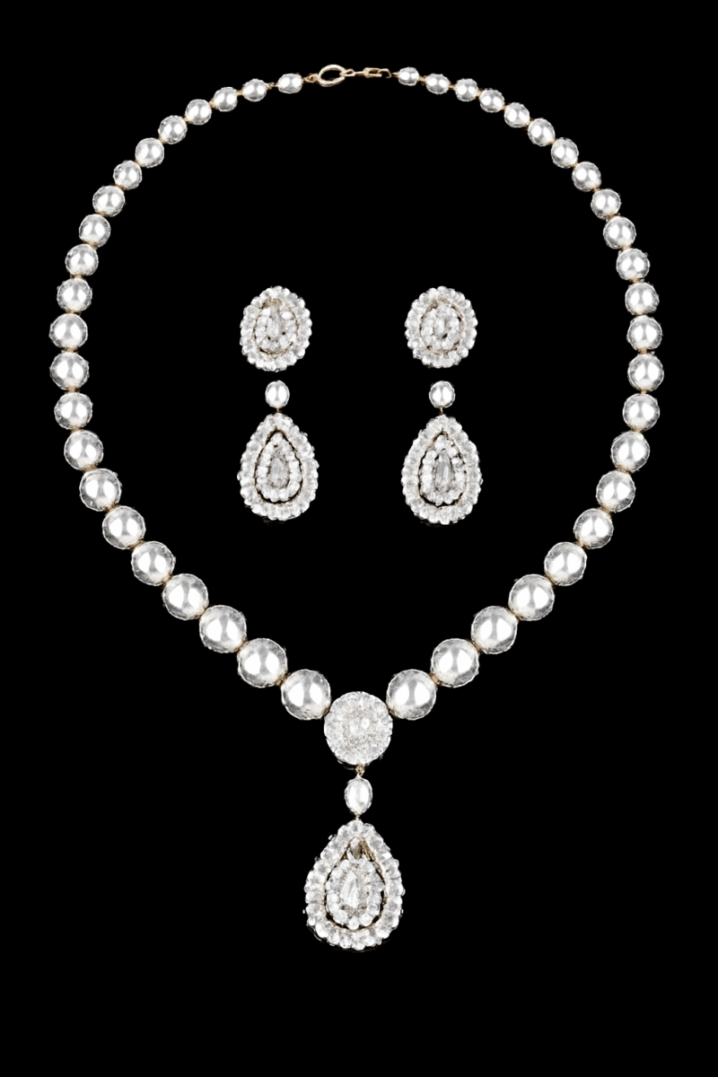 Elegant Silver-Plated Necklace & Earrings Set with Crystal Detailing