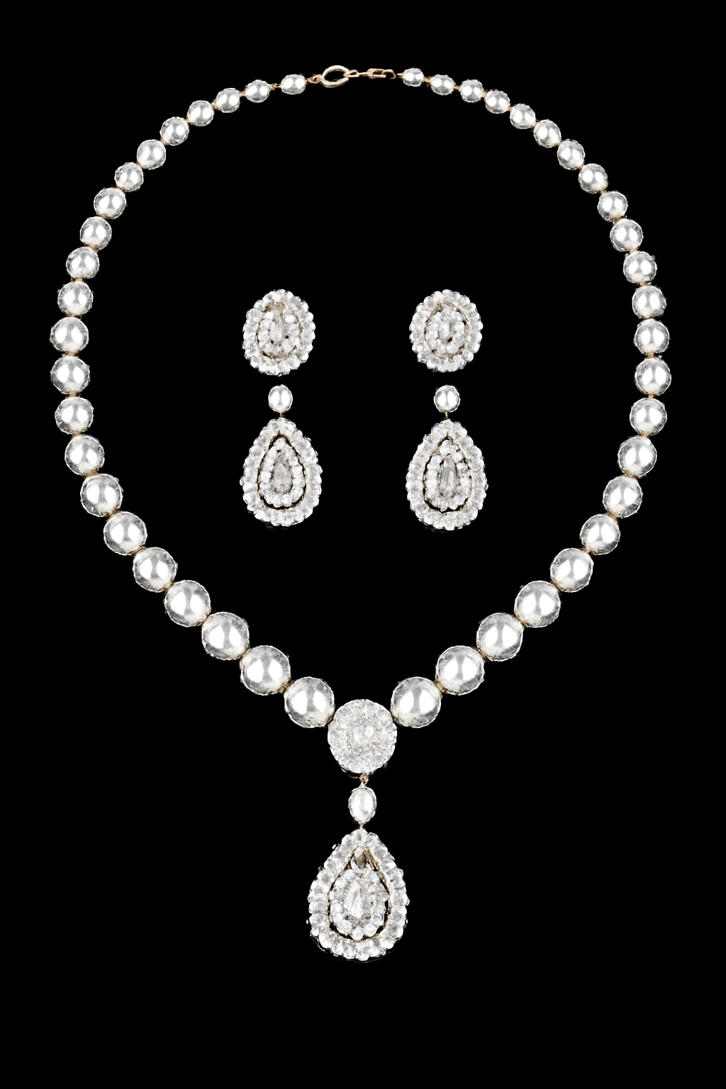 Elegant Silver-Plated Necklace & Earrings Set with Crystal Detailing