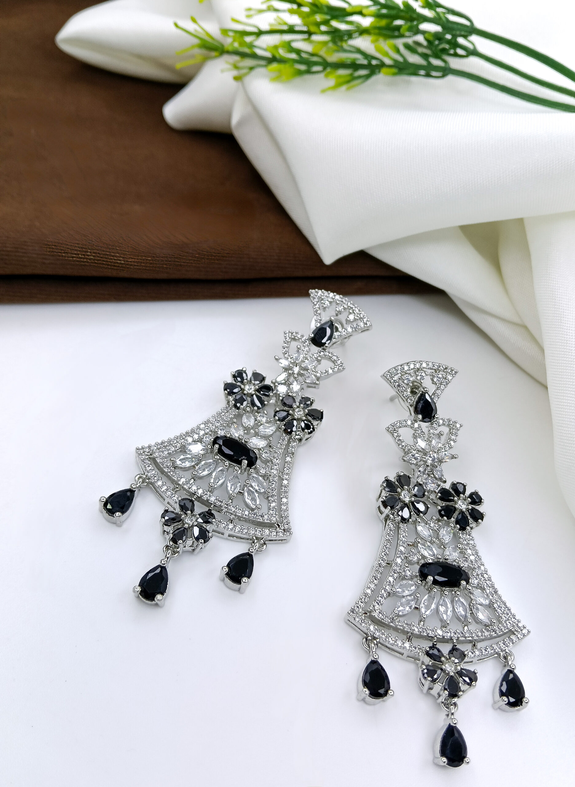 Silver & Black Art Deco Statement Earrings